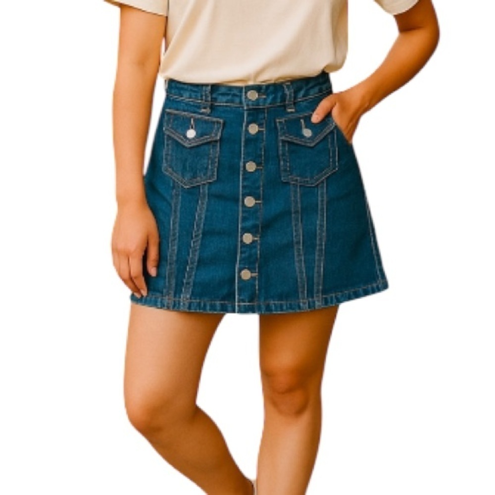 GARAGE Button Front Jean Skirt Blue Dark Rinse   Denim Mini Pockets Y2K Vibe S